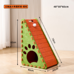Green + Orange Triangular Vertical Cat Bed with Felt Sides & Scratch-Resistant Claw Board