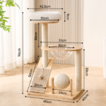 96 cm Solid Wood Cat Playground | Cat Tree, Condo & Scratching House