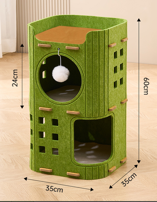 438b7595508f3098f08cde3543a9e33f_544x700 Matcha Square 2-Layer Multi-Level Cat House – Premium Hard Felt Climbing Frame with Scratching Board - Image 1