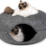 2‑in‑1 Cat Tunnel & Felt Donut Bed (Dark Grey)