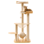 Cradle Nest 124cm Solid Wood Cat Tower with Cradle Bowl, Perches & Scratching Posts
