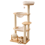 132cm Lucent Solid Wood Multi-Tier Cat Tree Tower with Condo & Scratching Posts