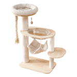 Maru 104cm Solid Wood Cat Condo Tower with Fabric Hammock, Platforms & Scratching Posts