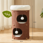 Coffee Tree 2-Layer Multi-Level Cat House – Premium Hard Felt Cat Tunnel, Scratching Board & Nest