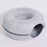 2‑in‑1 Cat Tunnel & Felt Donut Bed (Light Grey)